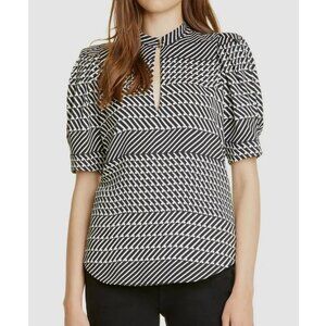 New Joie "Enida" Navy White Geo Print Keyhole Blouse Top $228